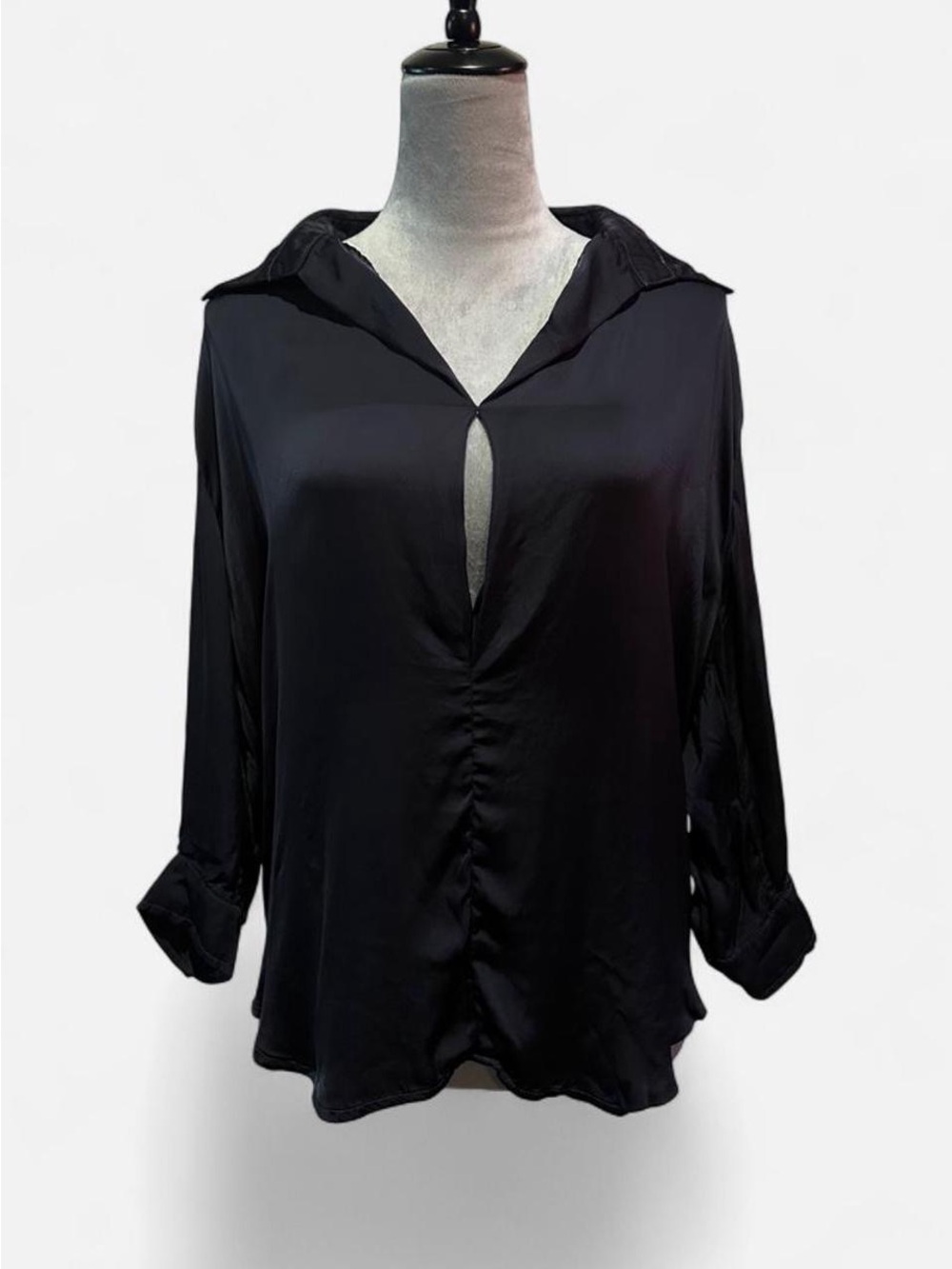 Stark X Womens XS Black Split V Neck Long Sleeve Blouse Made in USA